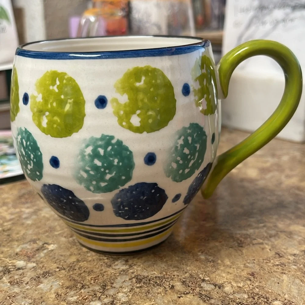 Anthropologie Spongeware Dots & Stripes Bubble Mug